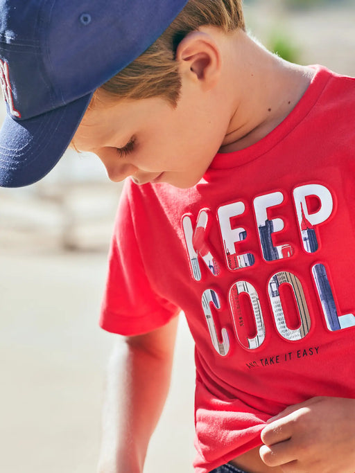 Boy wearing the Mayoral ''keep cool' t-shirt.