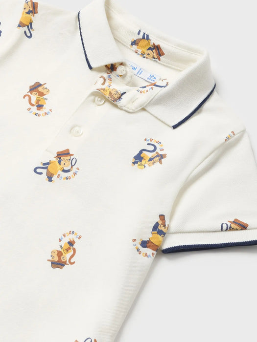 Closer look at the Mayoral monkey print polo shirt.