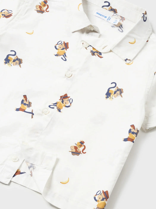 Closer view of the Mayoral monkey print shirt.