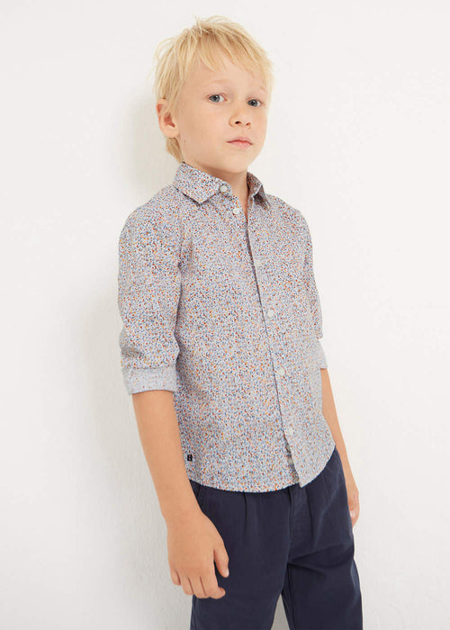 Boy wearing the Mayoral patterned shirt.