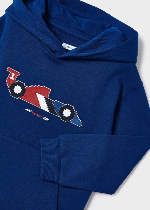 Closer look at the Mayoral blue pixel hoodie.