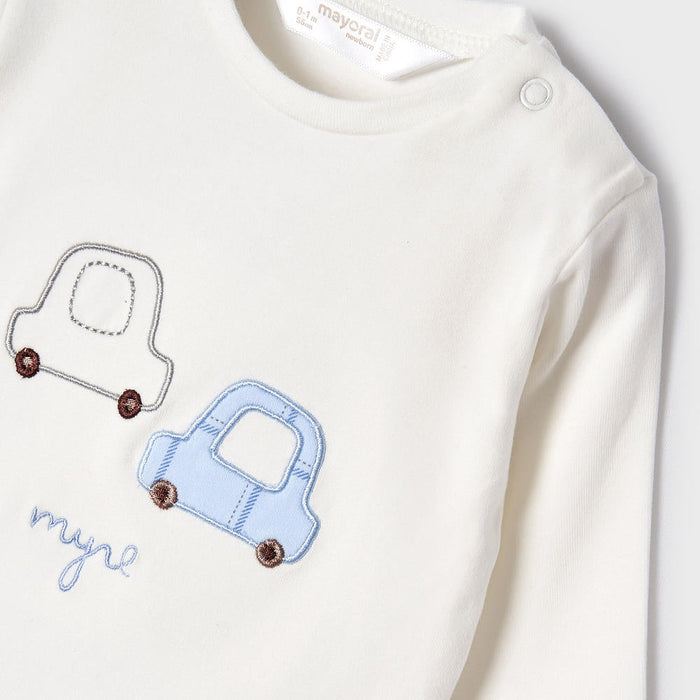 Mayoral white t-shirt with car appliqué.