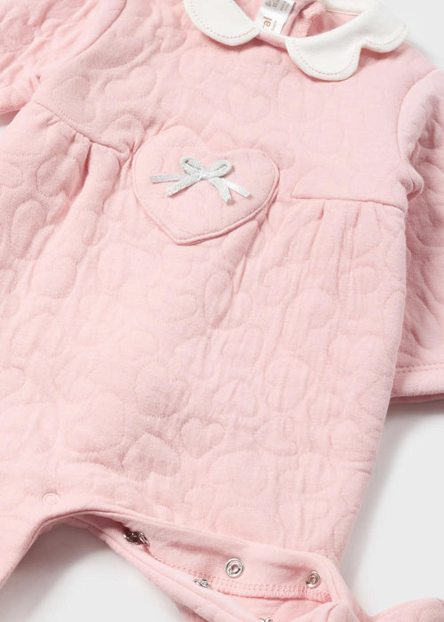 Closer look at the Mayoral pink quilted babygrow.