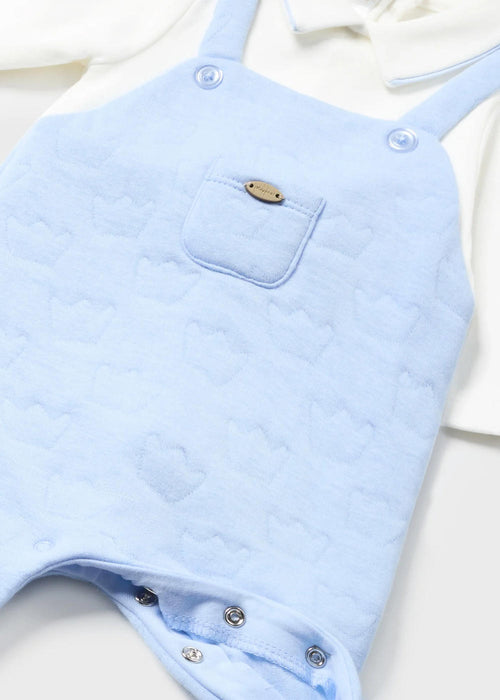 Closer look at the Mayoral blue quilted babygrow.