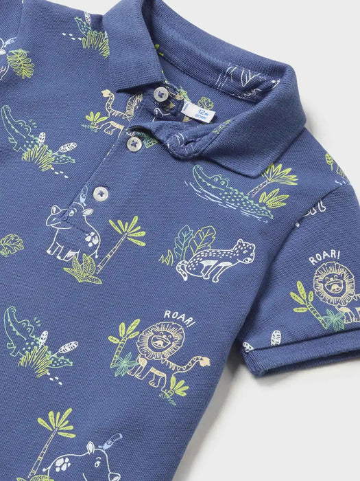 Closer look at the Mayoral safari print polo shirt.