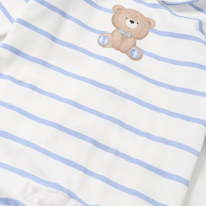 Closer view of the Mayoral striped babygrow.