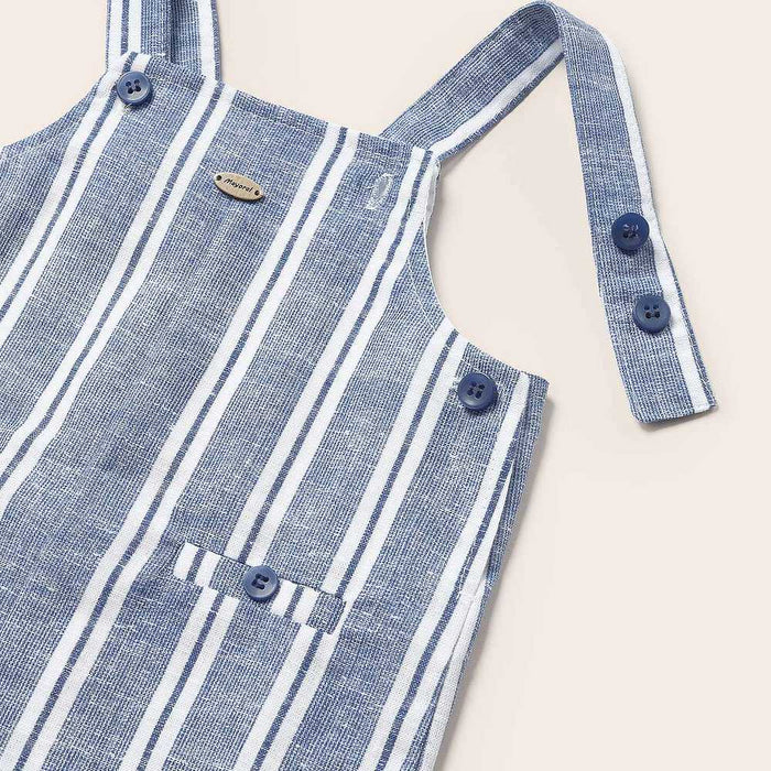 Closer view of the Mayoral striped dungarees.