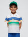 Boy wearing the Mayoral striped polo shirt.