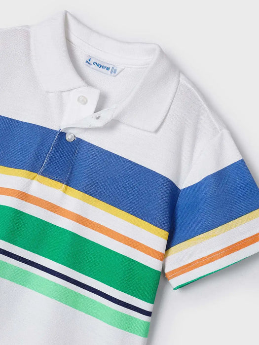 Closer look at the Mayoral striped polo shirt.