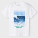 Boy's white t-shirt with surfer print on the front.