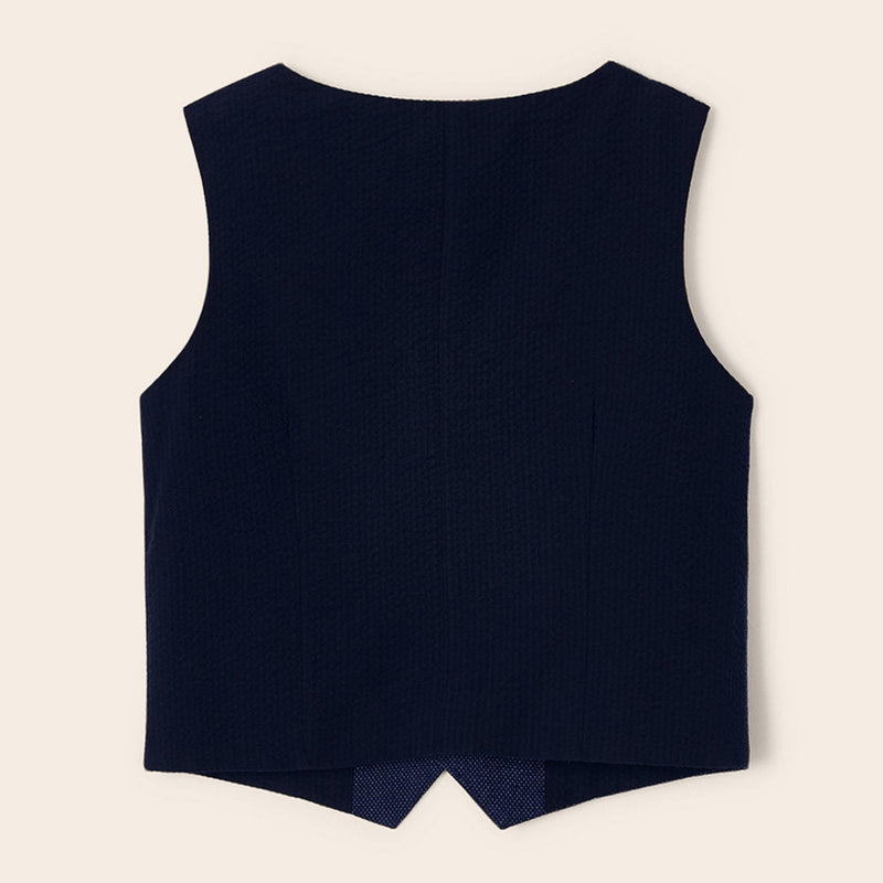 Rear view of the Mayoral navy waistcoat.