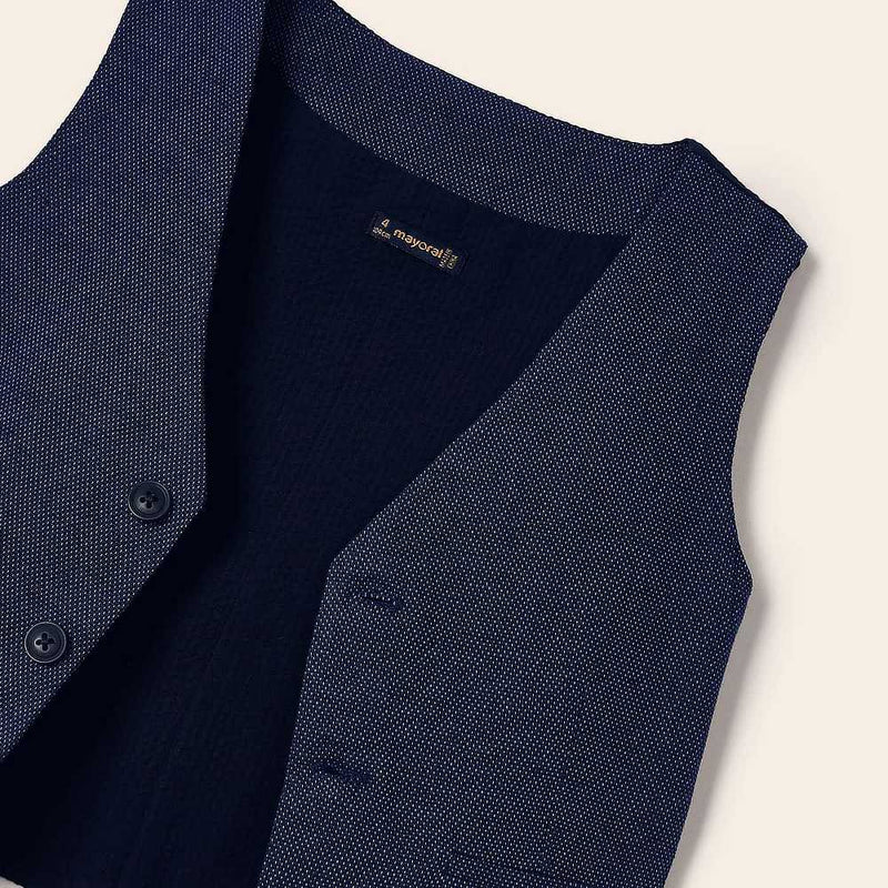 Closer look at the Mayoral navy blue waistcoat.