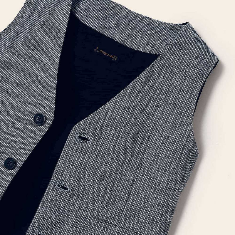 Closer look at the Mayoral grey waistcoat.