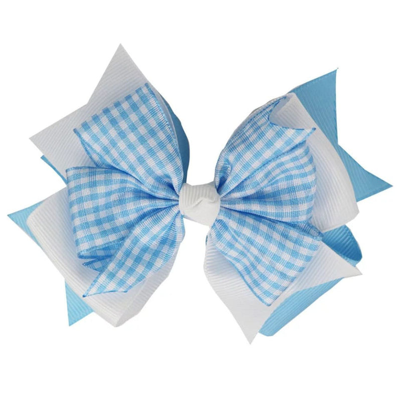 Girl's Ribbon Bow Clip - Blue Gingham