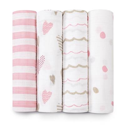 Aden and Anais Swaddle 4 Pack - Heart Breaker