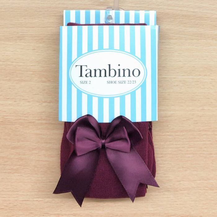 Tambino Girl's Bow Tights - Burgundy