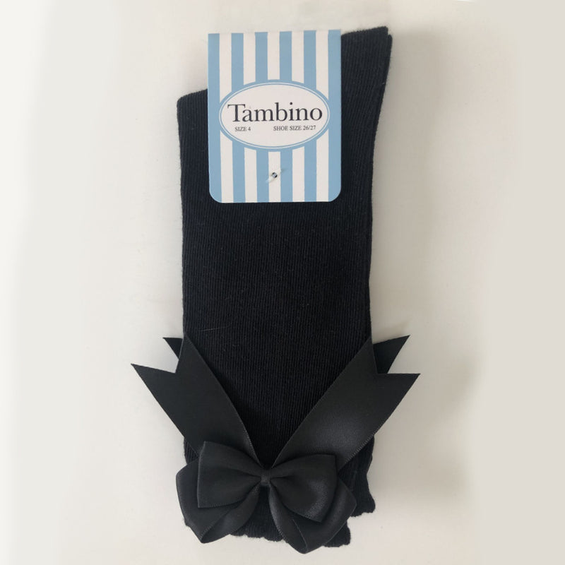 Tambino double bow knee high socks in black