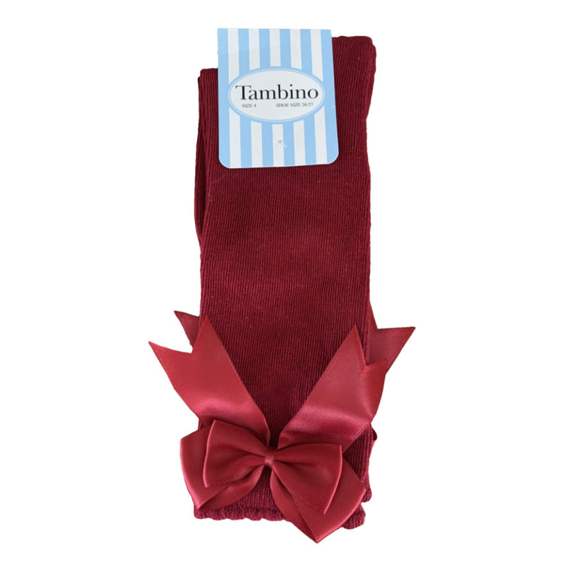 Tambino Girl's Knee High Bow Socks - Burgundy