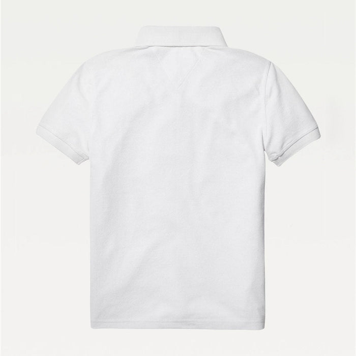 Reverse view of the Tommy Hilfiger white essential polo shirt.