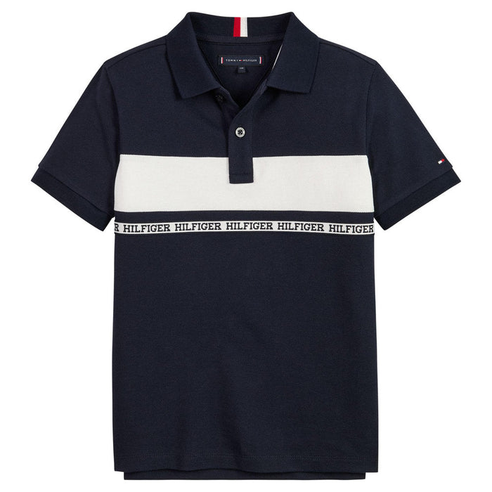 Tommy Hilfiger logo tape polo shirt in navy.