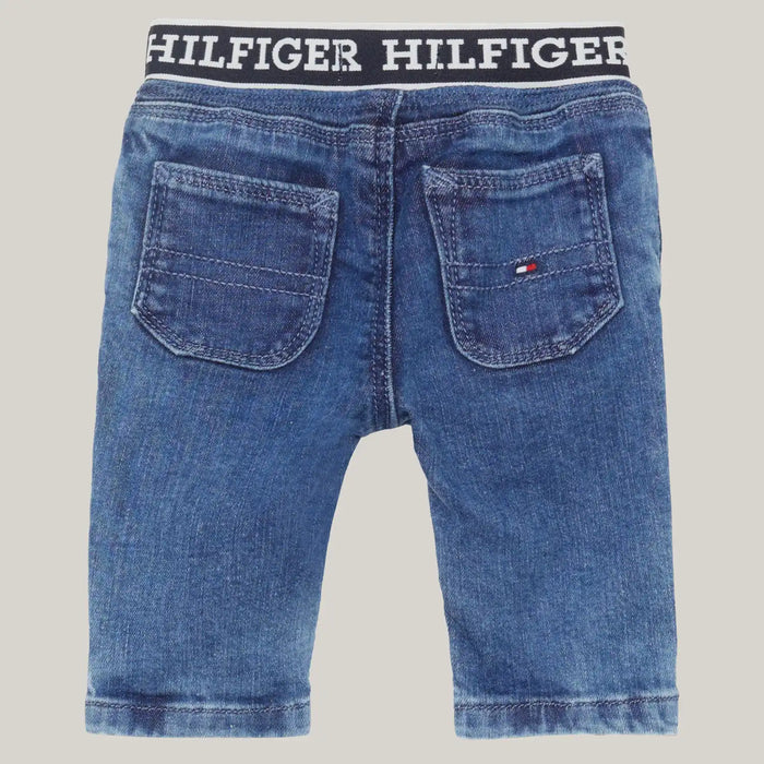Back view of the Tommy Hilfiger blue monotype jeans.