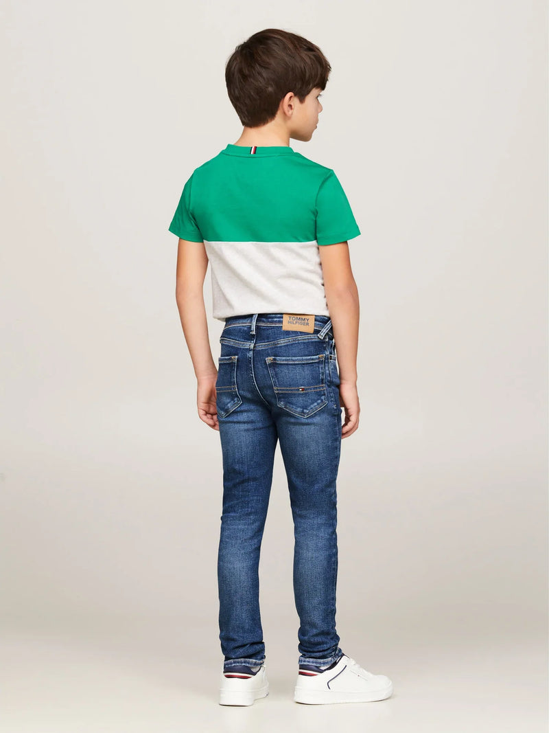 Boy wearing the Tommy Hilfiger scanton stretch jeans.