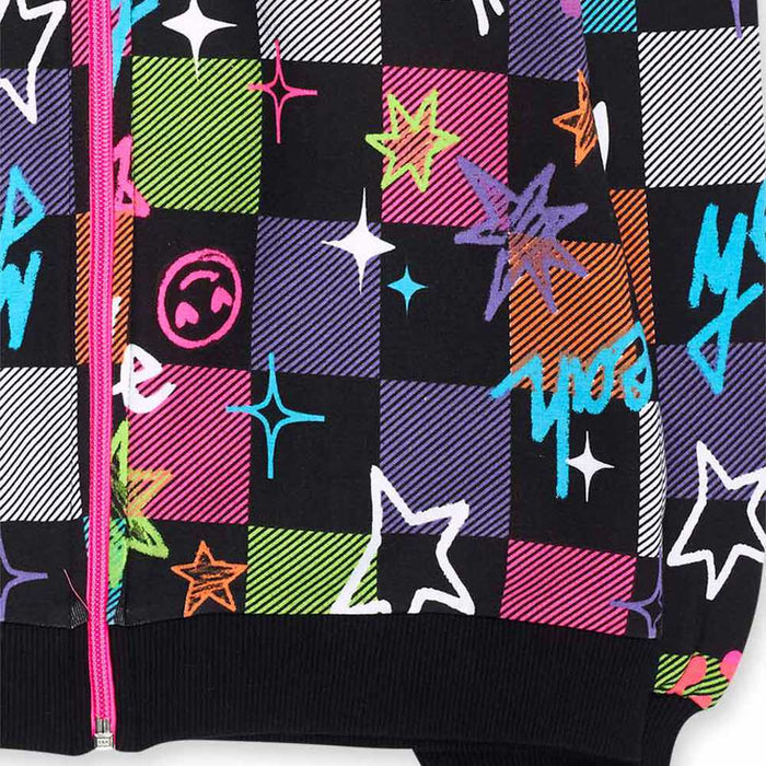 Closer look at the Tuc Tuc black checkerboard hoodie.