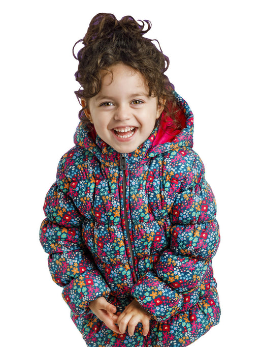 Girl modelling the Tuc Tuc printed parka.