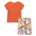 Back of the Tuc Tuc orange tropical print shorts set.