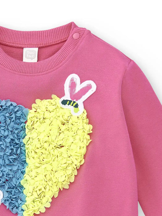 Closer view of the Tuc Tuc tulle heart sweatshirt.