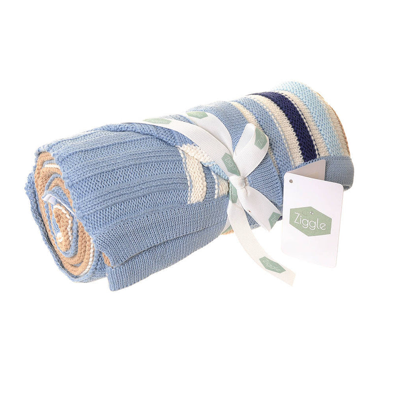 Ziggle Baby Blanket Blue & Beige Stripes