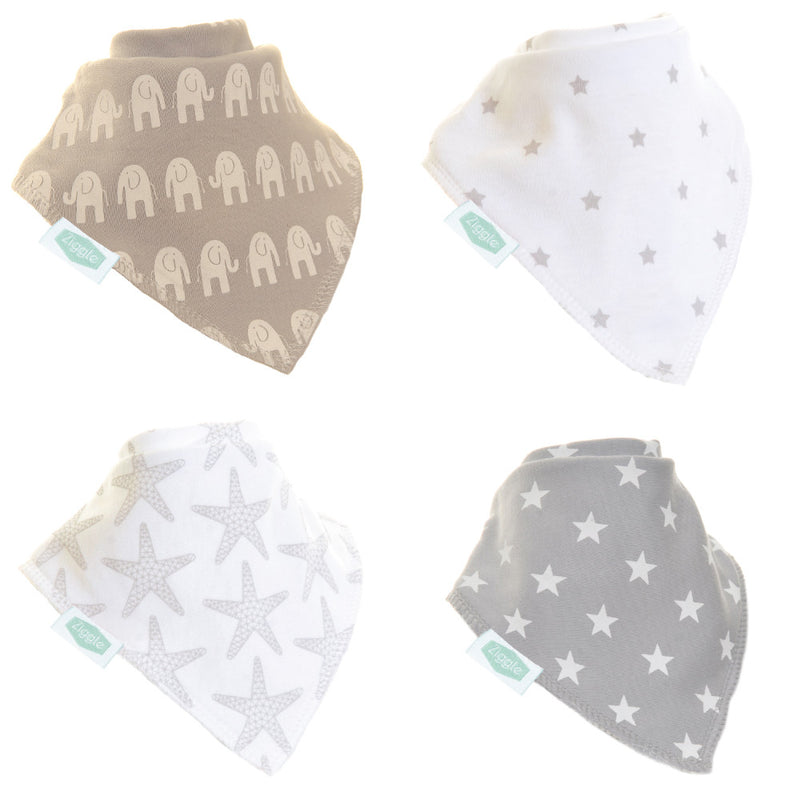 Ziggle Bandana Bib New Greys - Pack 4
