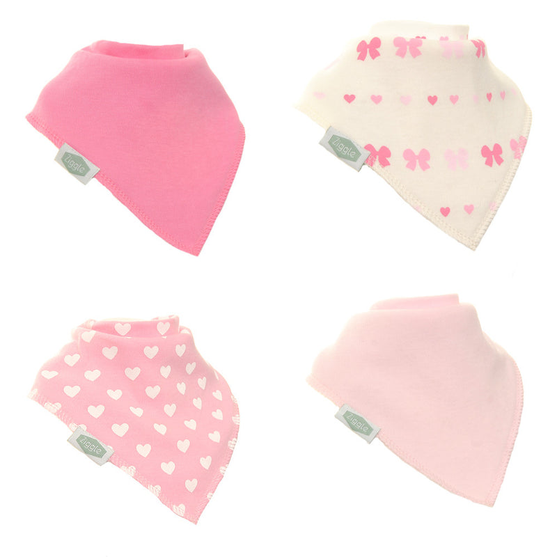 Ziggle Bandana Bibs Hearts and Bows - Pack 4