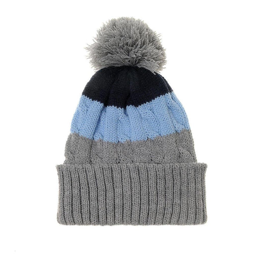 Ziggle Cable Knit Bobble Hat - Blue & Grey